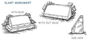 Sketched slant side view and front with/without base